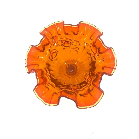 Vtg Fenton Amberina Glass Candy Dish Pedestal Footed Cabbage Rose Pattern - Picture 2 of 7